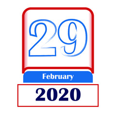 29 February 2020. Vector flat daily calendar. Date, month.