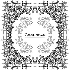 Tropical hand drawn floral frames. Outline set. Jungle foliage illustration. Floral set. Hand drawing. Vector isolated collection. Natural spring wedding card. Summer tropical leaf. Botanical frames