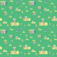 Cute watercolor rat seamless pattern. Mouse symbol 2020 new year