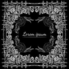 Tropical hand drawn floral frames. Outline set. Jungle foliage illustration. Floral set. Hand drawing. Vector isolated collection. Natural spring wedding card. Summer tropical leaf. Botanical frames