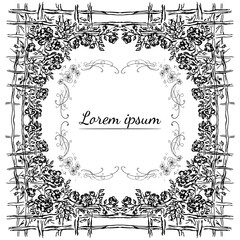 Tropical hand drawn floral frames. Outline set. Jungle foliage illustration. Floral set. Hand drawing. Vector isolated collection. Natural spring wedding card. Summer tropical leaf. Botanical frames