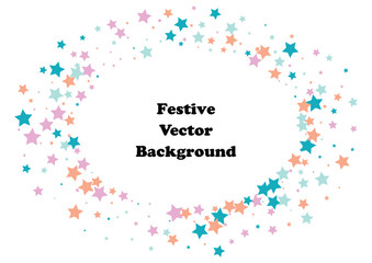 Obraz premium Festive color star confetti background. Abstract frame confetti texture for holiday, postcard, poster, website, carnivals, birthday and children's parties. Cover confetti mock-up. Wedding star layout