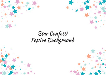 Festive color star confetti background. Abstract frame confetti texture for holiday, postcard, poster, website, carnivals, birthday and children's parties. Cover confetti mock-up. Wedding star layout