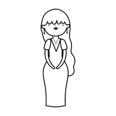 wedding bride woman elegant dress cartoon character thick line