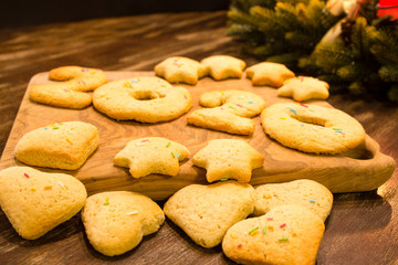 home made biscuits, form 2020, on a brown wood table 