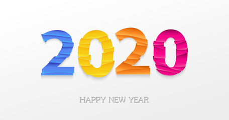 2020 Happy new year different bright colour in paper style. Seasonal holidays flyers, greetings, invitations and cards. Vector.