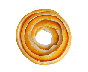 The peel of an orange is round. twist on peel.Isolated on white