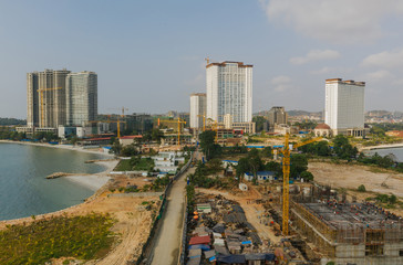 Fototapeta na wymiar Hotels Construction site in Sihanoukville Drone shot