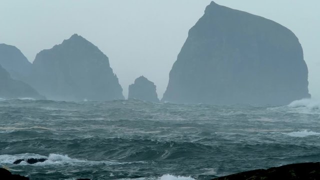Rough atlantic ocean one day after storm Atiyah passed by on Dezember 08 2019.
