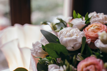 Decoration of wedding ceremony with white and pink rose flowers, Bridal flower natural photos