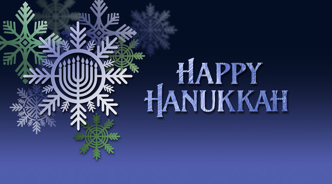 Happy Hanukkah Menorah holiday snowflake ornaments background graphic