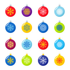 Set of christmas balls with snowflake isolated on white background