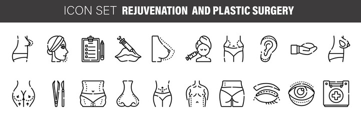 Medical: Cosmetic surgery icon set. Included the icons as faec, facial, beauty, aging, eye, and more.