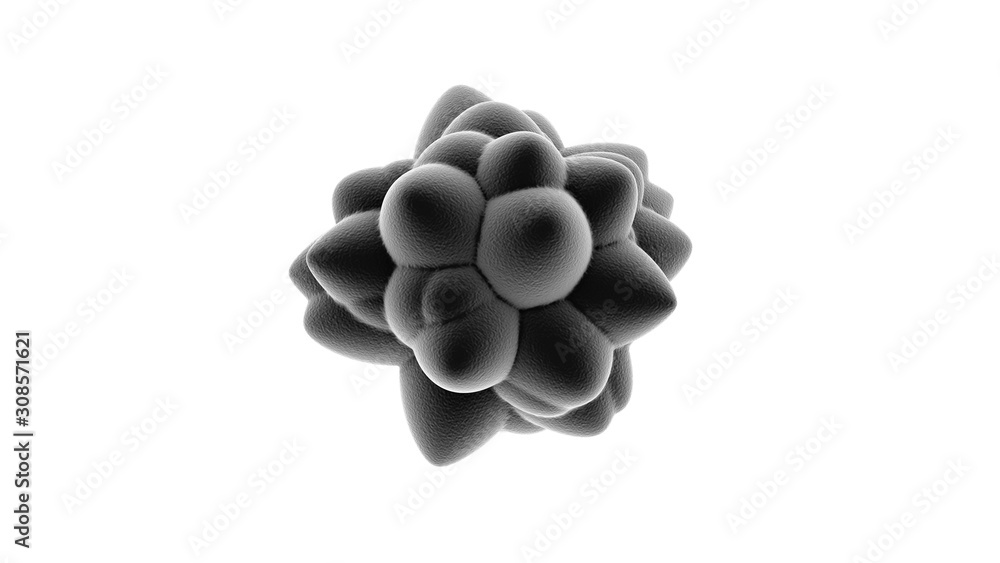 Poster 3d rendering of a black ball with an uneven surface on a white background. the ball glows and looks 