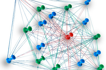 Color needles are connected by a thread, communicate with each other, and each is separately associated with a needle of a different color