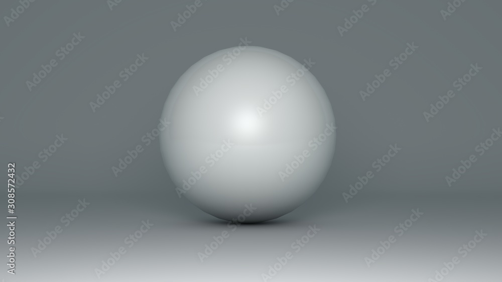 Poster abstract 3d rendering of a white ball isolated on a white background with a shadow on a white surfac