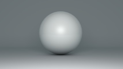 Abstract 3D rendering of a white ball isolated on a white background with a shadow on a white surface. The ball is in the center of the composition.A symbol of uniqueness, solitude and perfection.