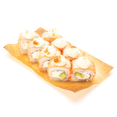 Japanese sushi with seafood on a white background isolates