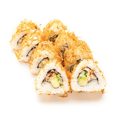 Japanese sushi with seafood on a white background isolates