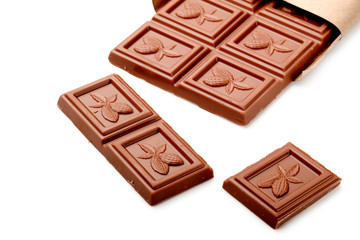 Milk chocolate bar isolated on white background from top view