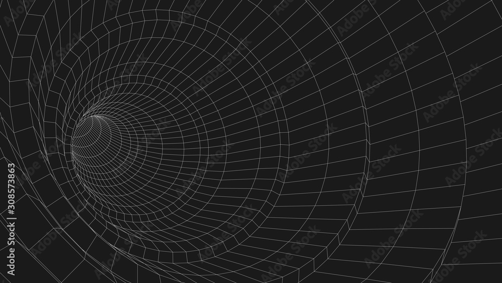 Poster vortex. vector perspective grid. wireframe abstract tunnel. 3d vector wormhole with a mesh structure