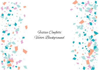 Festive color rectangle confetti background. Abstract frame confetti texture for holiday, postcard, poster, website, carnivals, birthday and children's parties. Cover confetti mock-up. Wedding card
