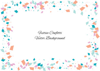 Festive color rectangle confetti background. Abstract frame confetti texture for holiday, postcard, poster, website, carnivals, birthday and children's parties. Cover confetti mock-up. Wedding card