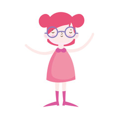 cute little girl happy with glasses cartoon character