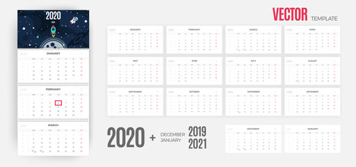 2020 Calendar wall template. Vector colorful design