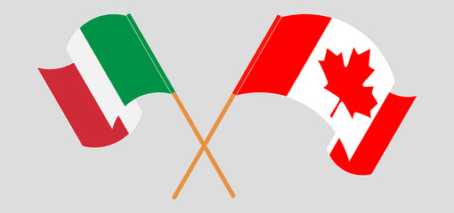 Crossed and waving flags of Canada and Italy