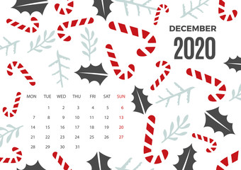 Wall December 2020 Calendar vector colorful template