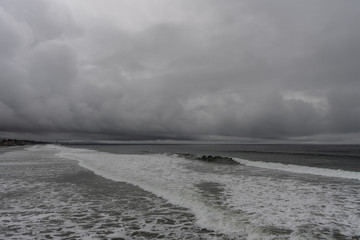 Scenic Oceanside vista viewed from the pier on a rainy winter day, Southern California