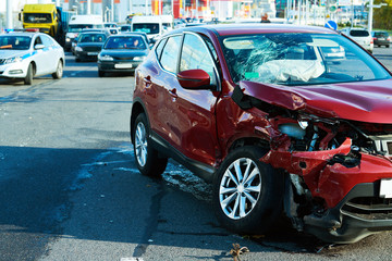 car crash accident on street. damaged automobiles