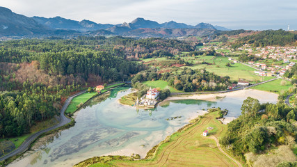 Fototapeta na wymiar aerial view of countryside cemetery in asturias, Spain