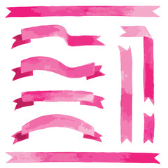 Obraz premium Watercolor style vector illustration of pink ribbon set for wedding celebration invitation card