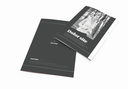 Bifold Brochure Layout with Black and Grey Accents