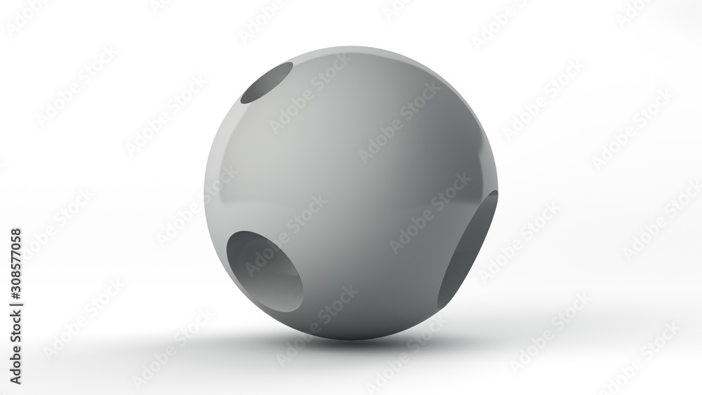 Poster 3d rendering of a large white ball isolated on a white background with a studio surface shadow. the 