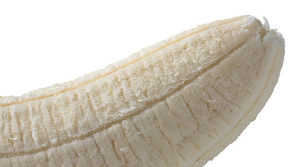 whole peeled banana on a white background