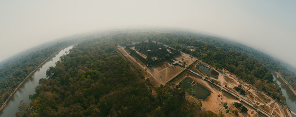 Angkor Wat Temple in Cambodia, 360 VR panorama drone shot