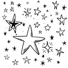 Star doodles collection. Set of hand drawn stars. Sketch illustrations,