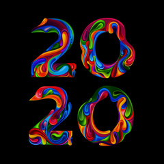 New Year 2020. Vector stylish color numbers from patterns.