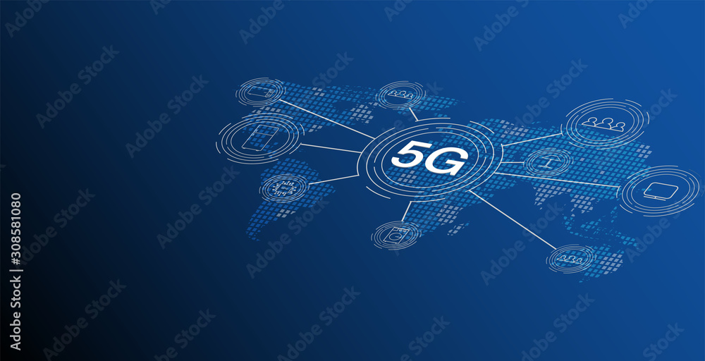 Poster 5g new wireless internet wifi connection. big data binary code flow numbers. global network high spe