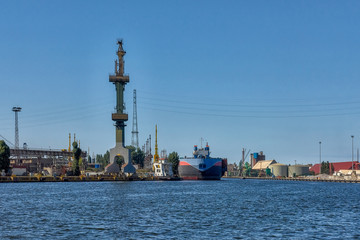 Naklejka premium Port of Gdansk, Poland - ships standing at the quay