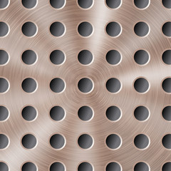 Abstract shiny metal background in bronze color with circular brushed texture and round holes