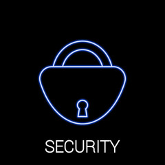Padlock blue glowing neon ui ux icon. Glowing sign logo vector