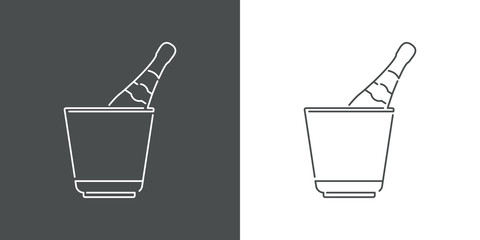 Icono plano lineal cubo con botella de champaña en fondo gris y fondo blanco © teracreonte