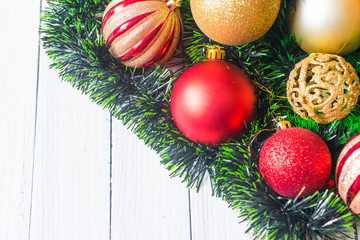 Beautiful christmas decoration on old white, wooden background