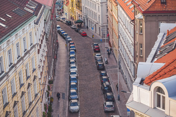 Prague street in the center, Czech Republic, from Vysehrad