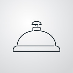 Icono plano lineal campana de recepción de hotel en fondo gris