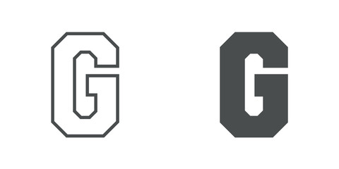 Logotipo letra G de bloques estilo contorno y estilo relleno en color gris